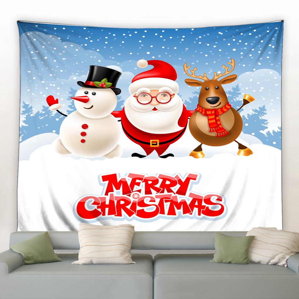 Cute Snowman Elk Tapestry Cartoon Santa Claus Merry Christmas Wall Hanging Holiday New Year Living Room Bedroom
