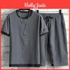 Silk Mens Summer Ice Suit Loose Large Casual Sports Suit M6xl Mens Short Sleevecapris Twopiece Set