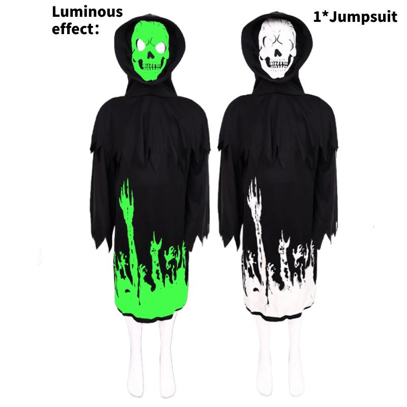 Luminous Halloween Skull Skeleton Child Cosplay Costume Jumpsuits Cloak Party