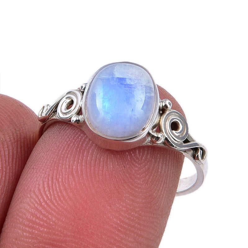

Natural Rainbow Moonstone Gemstone 925 Solid Sterling Silver Ring Size 7.5 c8P29