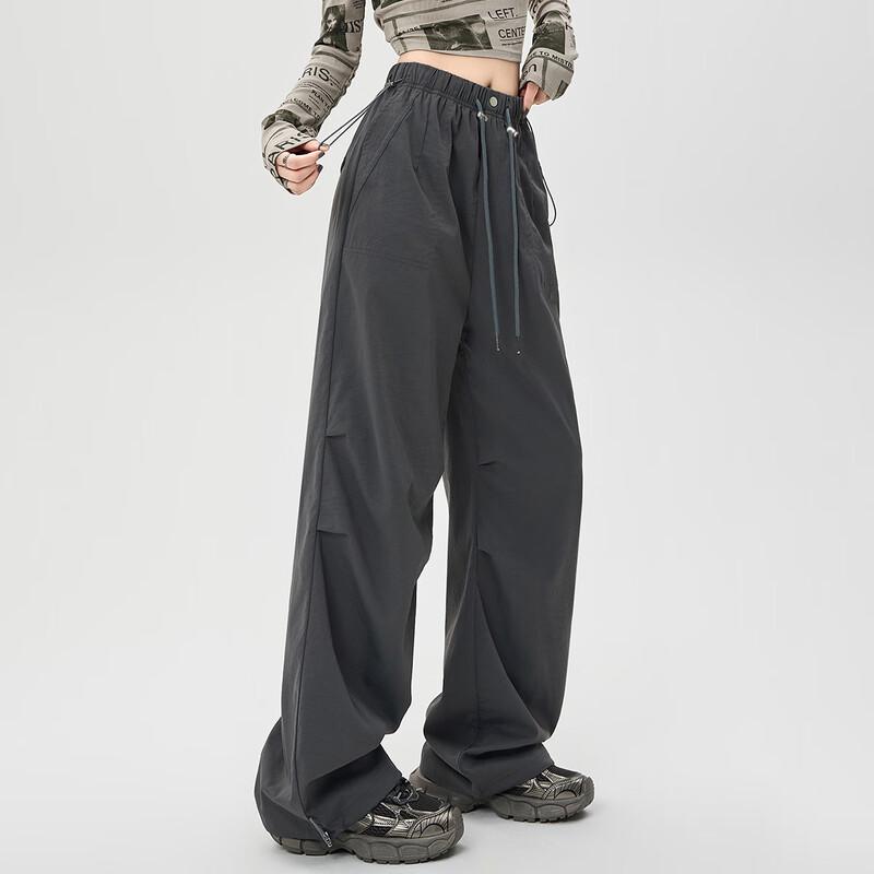 Women's High-Waist Drawstring Cargo Wide-Leg Pants