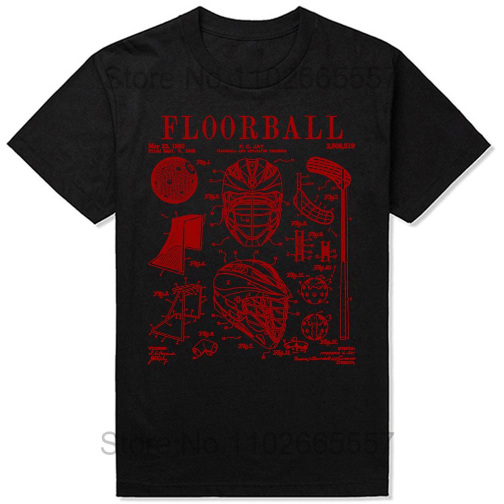 Floorball Player Stick Goalie Sport Vintage Patent Print T Shirts Summer Graphic Cotton Streetwear Short Sleeve Gifts Tshirt