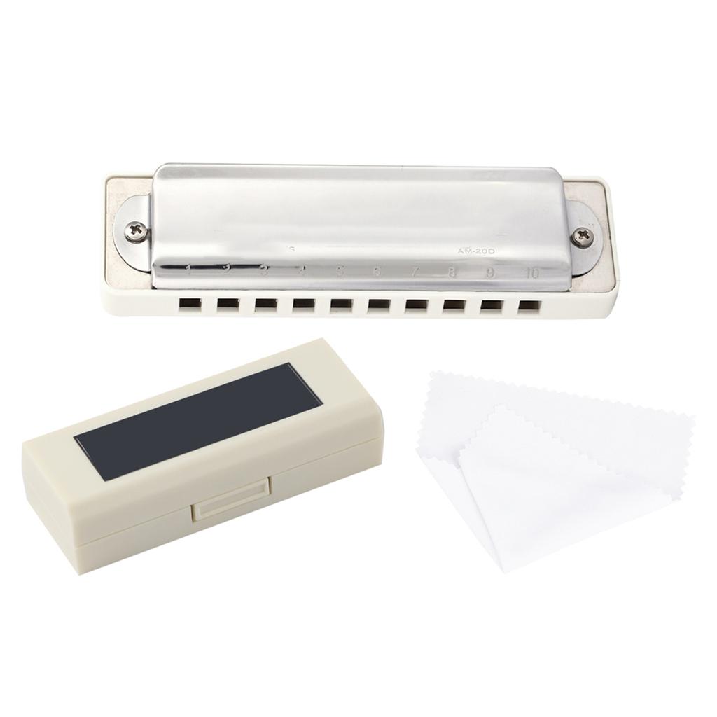 KONGSHENG AM 20D Phosphor Bronze Reed 10 Hole 20 Tone Blues Harmonica In the Key of D(White)