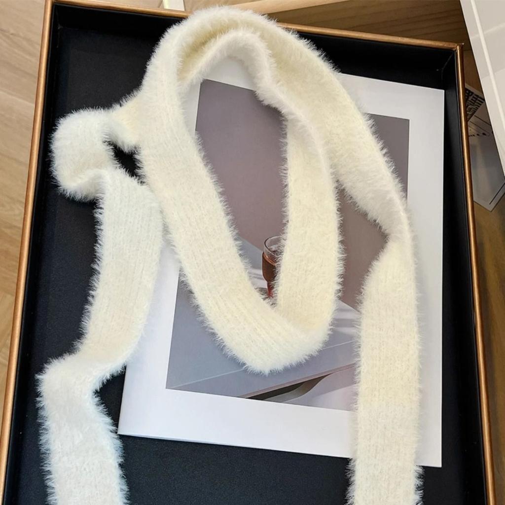 Niszowy Design Długi Wąski Szalik Dziewczęcy Jesień i Zima Jednolity Kolor Wszechstronny Dekoracyjny Mały Szalik