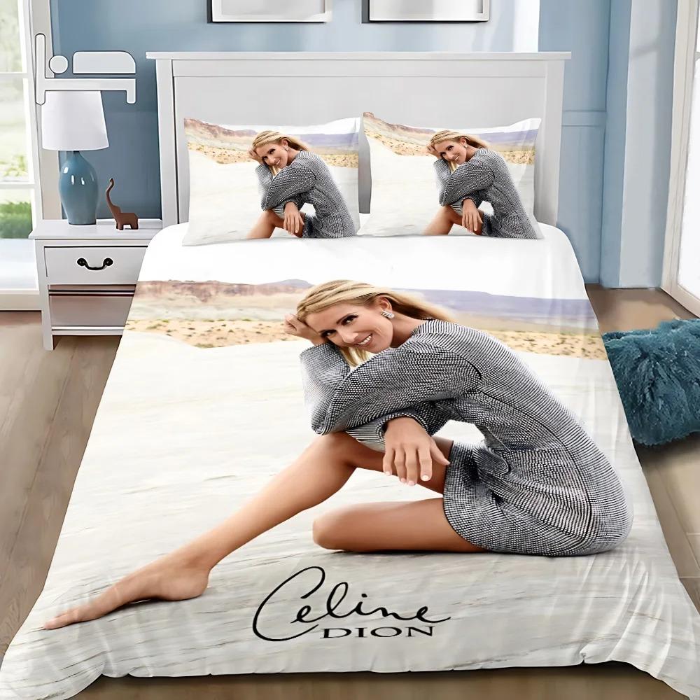 Exquisites 3D Celine Dion Tapeten-Musikfilm-Druck-Bettwäsche-Set Bettbezug Steppdecke Bett Erwachsene Jugendliche Mädchen Junge Geschenk