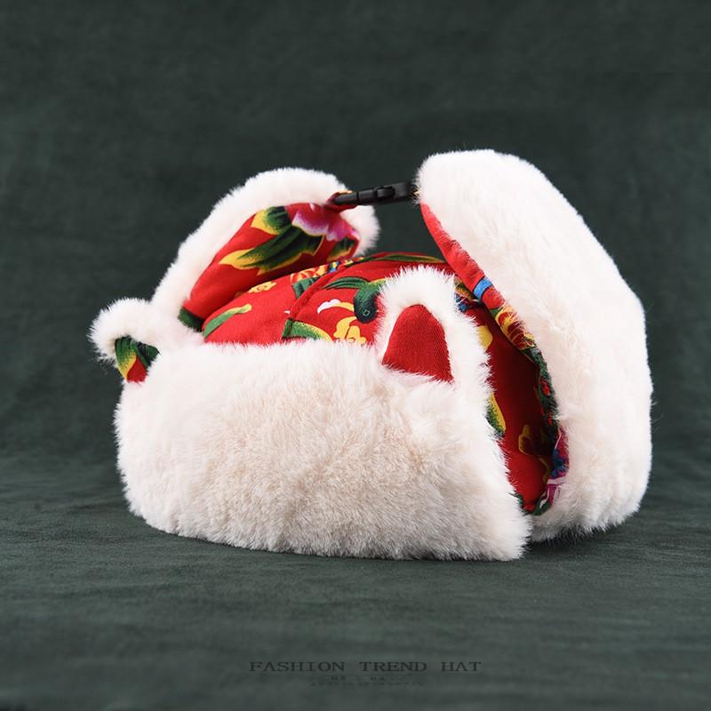 Winter Warm Cotton Blend Hat With Cat Ears Kids Adults Retro Chinese Style Beanie Windproof Ear Protection