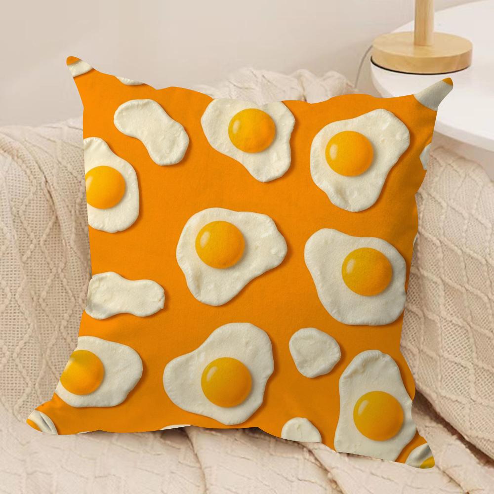 

Fried Egg Pizza Waffle Cushion Cover Silky Short Plush Double-Sided Printed Pillow Case for Sofa All Seasons Home Decor Gift 30cmx30cm