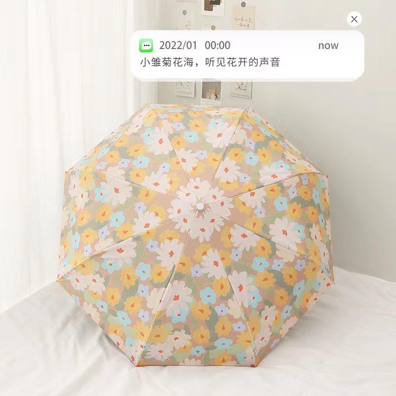 Triple fold small fresh automatic umbrella small daisy bow vinyl sunscreen parasol plus umbrella