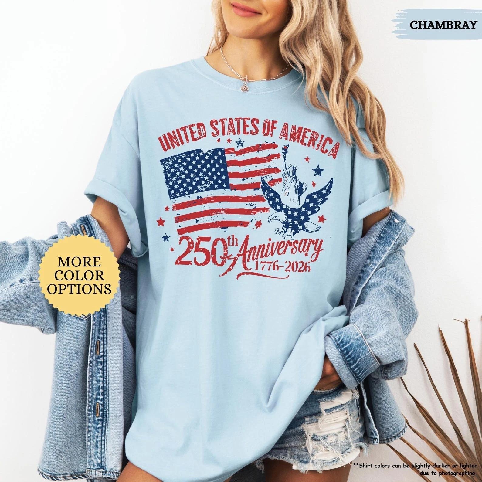 USA 250th Anniversary 1776-2026 American Flag Vintage Style T-Shirt 4XL