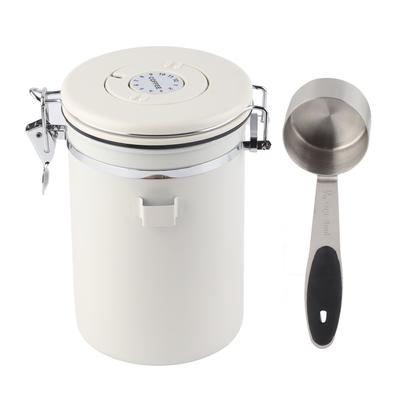 Coffee Canister 304 Stainless Steel Airtight Coffee Bean Storage Container with Spoon Creamy White