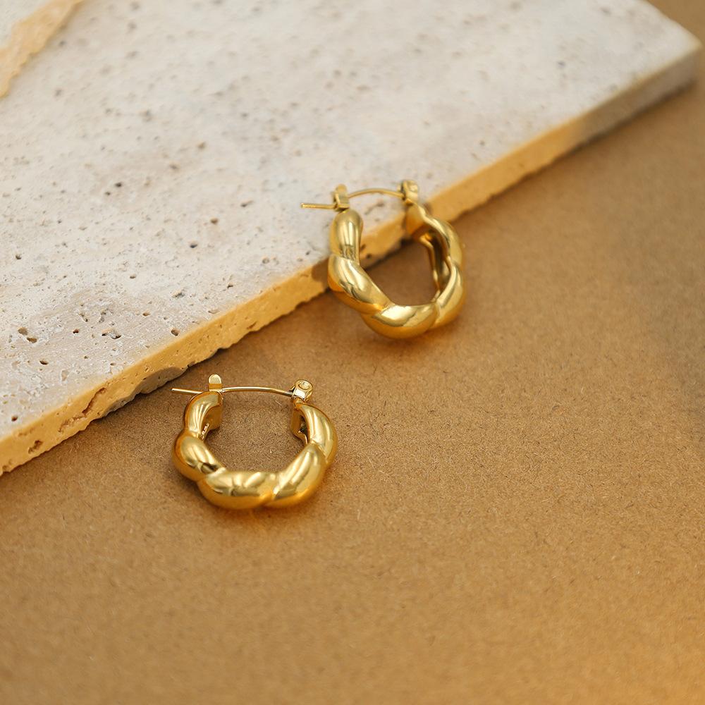 Accessories Niche Premium Sense Geometric Ear Buckles Earrings Personality Versatile Titanium Steel Twist Kink Earrings