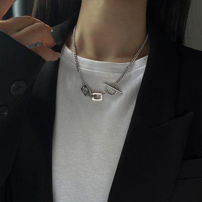Unisex Titanium Steel Square Chain Necklace - Cold Style Choker with OT Buckle