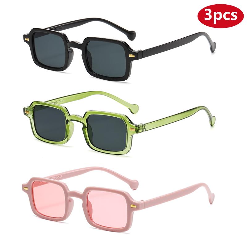 Protective Glasses 3set Fashion Small Square Sunglasses Female Vintage Colorful Shades Men Leopard Blue Rivets UV400 Sun Glasses