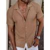 Men's Casual Knitted Shirt for Summer New Solid Color Lapel Hollow Breathable Short-sleeved Top