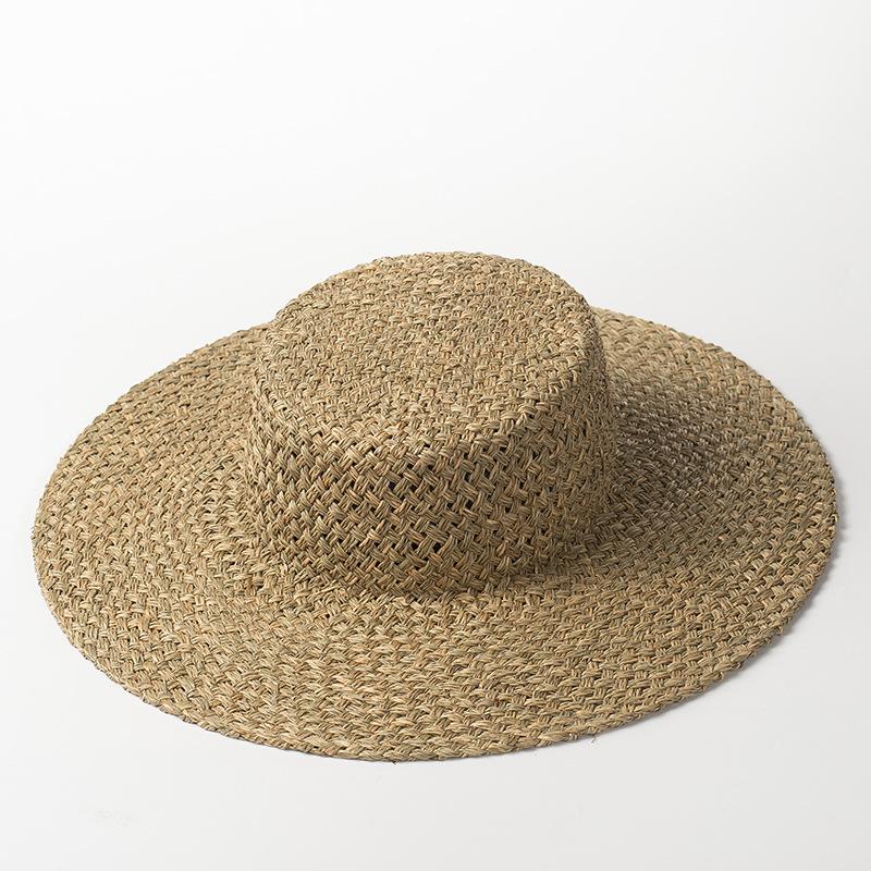 

sale Top Hand Woven Seaweed Women Sun Hats Natural Men Boater Hat Summer Beach Hat Derby Straw Hat Chapeu Sombrero Flat Cap M 56-58cm