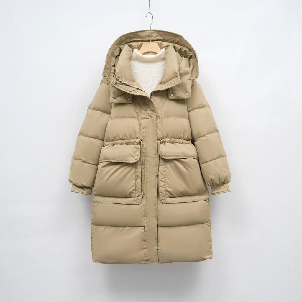 Winter medium and long loose fashion coat waist warm hooded down jacket women
