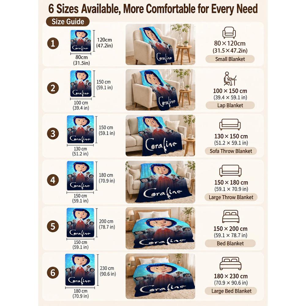 Mysterious Stop Motion Fantasy World Coraline Flannel Printed Blanket Thick Soft Fleece Blanket For Camping Travel Home Decor Holiday Gift