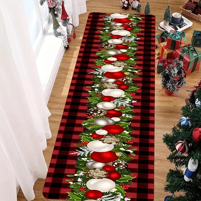 

Christmas Long Hallway Decoration Rug Flannel Kitchen Rug Soft Bedroom Carpet Living Room Door Mat Home Decoration 40X120CM (1.3X3.9FT