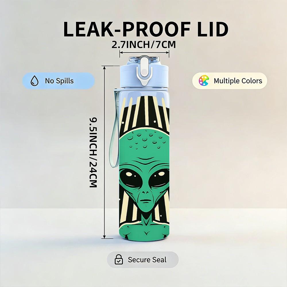 1PC Alien Peace Hand Gesture 750ml Color Plastic Sports Water Bottle Leakproof Flip Straw Lid Suitable for Sports Office Home Use