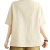 Plus Size Retro Linen Button Pocket T-shirt - Women's Slimming Fashion Short Sleeve Top for Summer 2025.