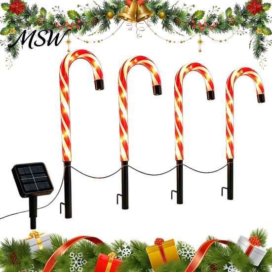 Red White Christmas Decor 4Pcs Solar Candy Cane Pathway Lights, Outdoor Stake Waterproof Automatic Dusk to Dawn Lights Garden for Yard Lawn