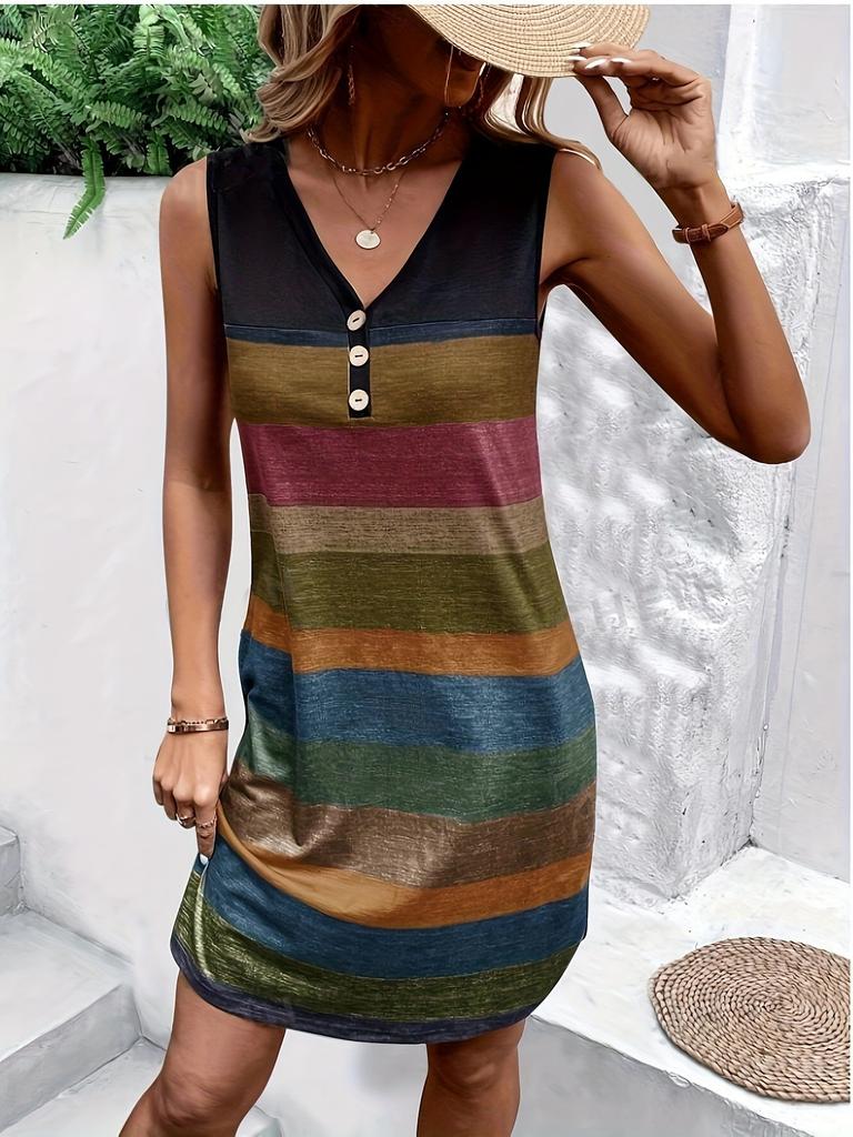 Knitted vest dress European and American new color matching sleeveless fashion V-neck seaside vacation dress