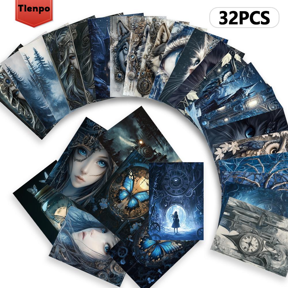 32pcs, blues snow scene Golden magic postcards, dark fairy tales, wall stickers, mailing cards, greeting cards, DIY postcard