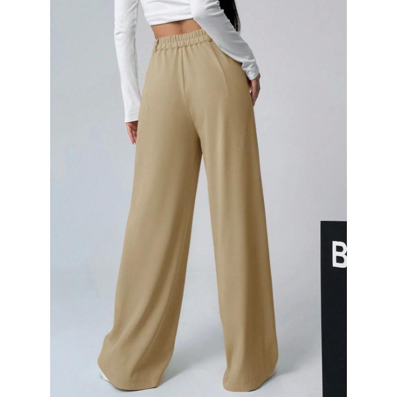 Damen Apricot High Waist Weites Bein Locker Lässig Anzug Lange Hose