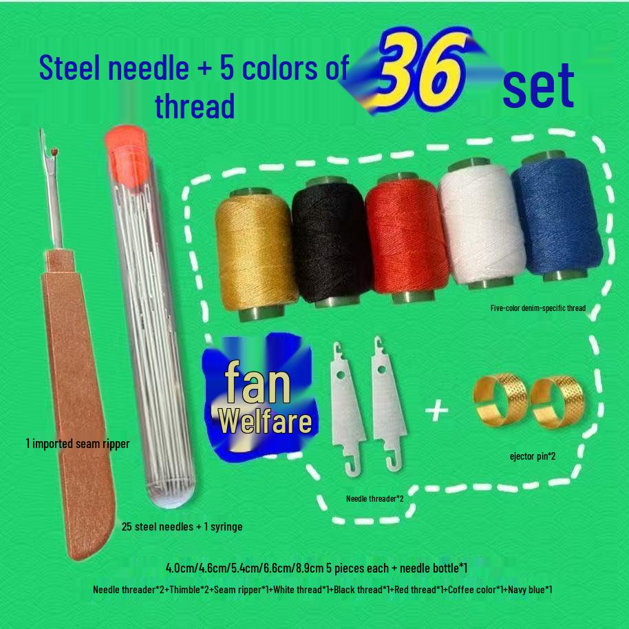 

Sewing Essentials Kit: 36-Piece with Large Eye Steel Needles, Seam Ripper, Thimble, and Threader.