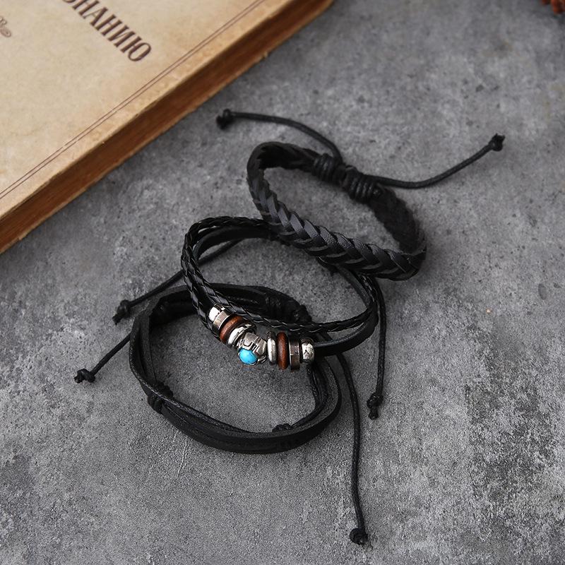 Retro European-American DIY Woven Leather Men's Rudder Bracelet