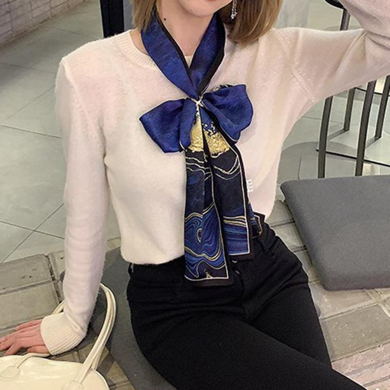 Temperament Blue Ocean! Mulberry Silk Silk Scarf Versatile Double-Sided Silk Scarf Thin Narrow Long Scarf Streamer