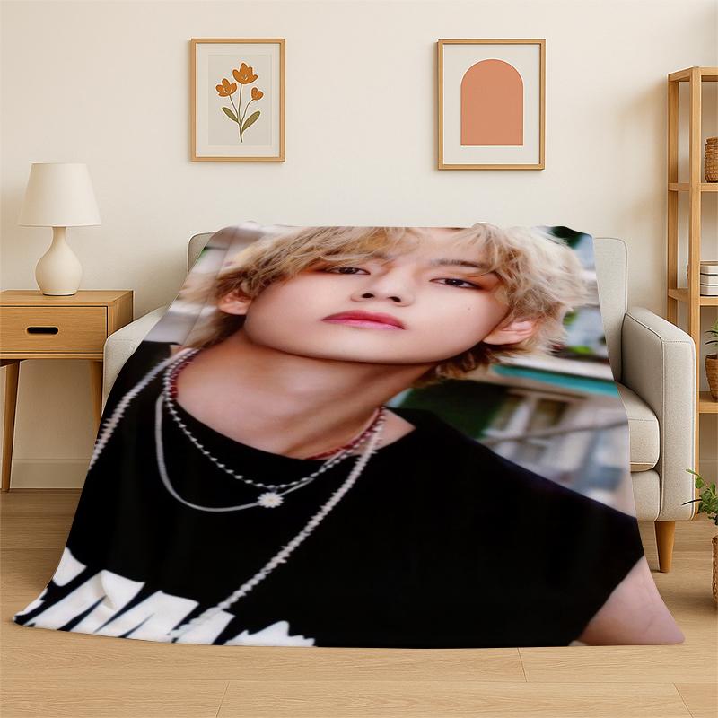 Kpop B-BTS Kim Tae Hyung V Flannel Blanket Soft Warm Throw Blanket for Bedroom Living Room Bed Travel Camping Picnic Gift Kid