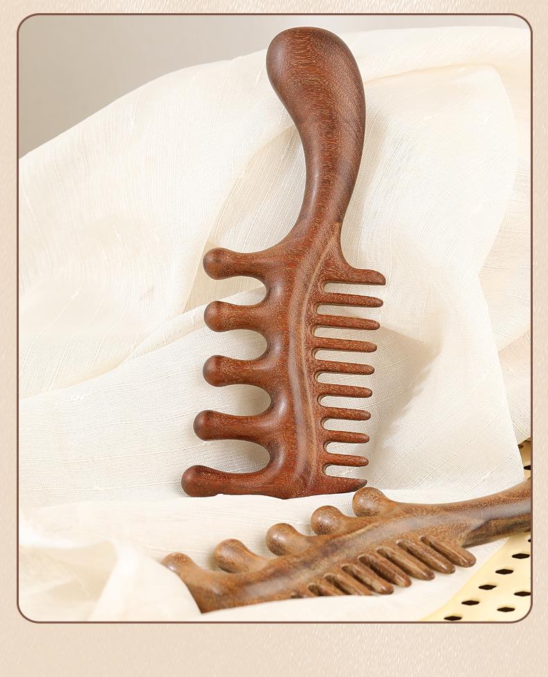 Gold Sandalwood Five-Tooth Meridian Comb for Scalp and Body Massage