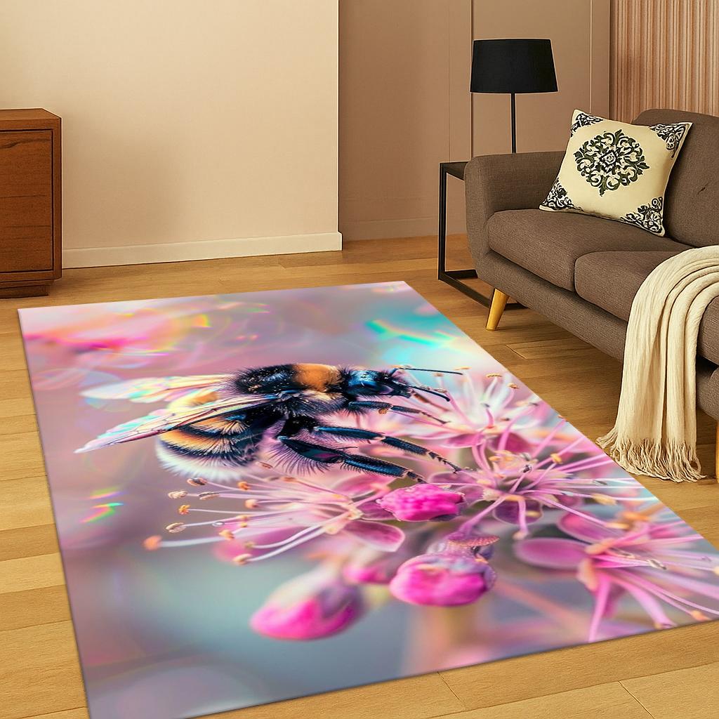 3D Insect Cartoon Bee Cute Carpet Rug Mat for Home Bedroom Living Room Sofa Doormat Kitchen Decor,Kid Play Non-slip Area Rug
