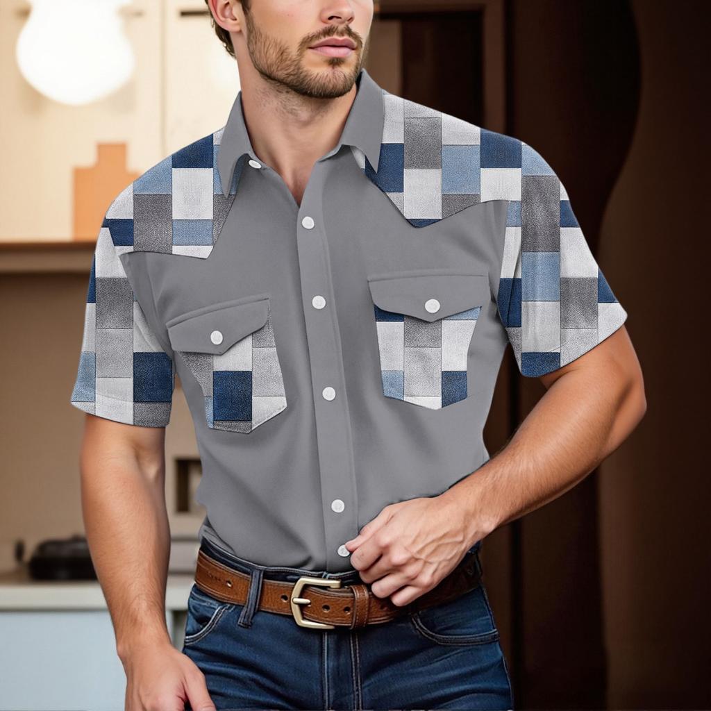 Men'S Fashionable Lapel And Shoulder Length Short Sleeved Casual Top