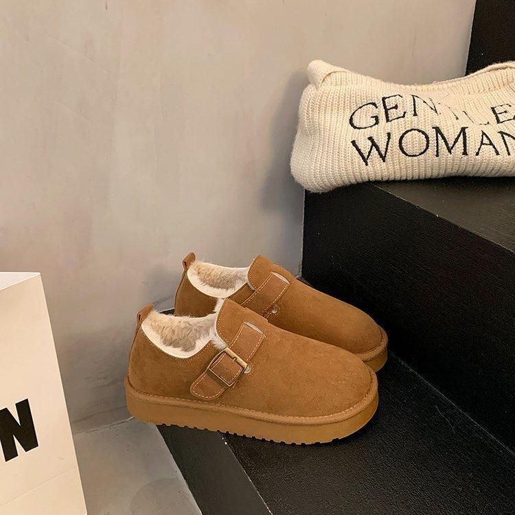 

[Uncle Shoes] Winter Thickened Warm and Fleece Boken Snow Boots 2025 Boken Shoes Cotton Shoes Flat Women s Doudou Shoes 40 верблюд