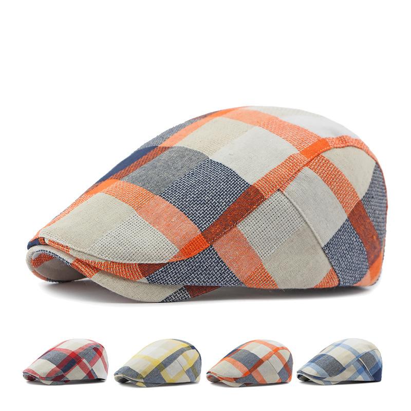 Men Women's Beret Plaid Cap Vintage Paintwork Hat