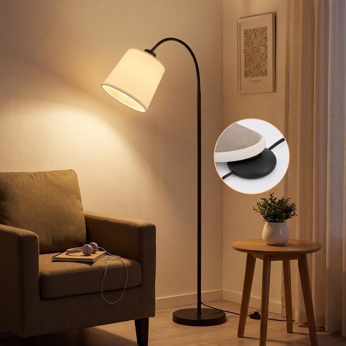 NETTLIFE Lampadaire - 160 cm abat-jour beige pivotant à 360° avec interrupteur à pied culot E27 style moderne en tissu