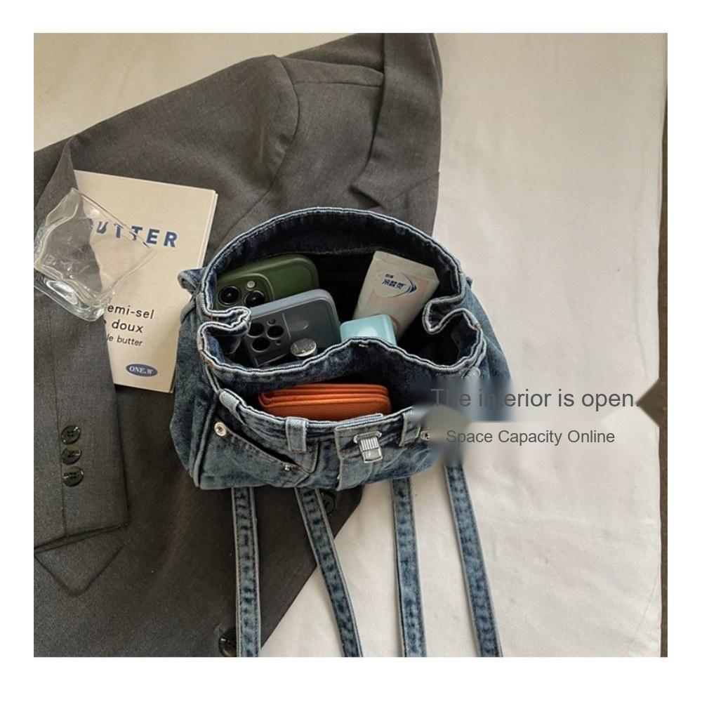 Women Vintage Multi Pocket Denim Backpack with Adjustable Strap for Daily Commute