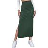 Dames Zwarte Ribbel Gebreide Maxi Rok Hoge Taille Zijsplit Bodycon Potloodrok