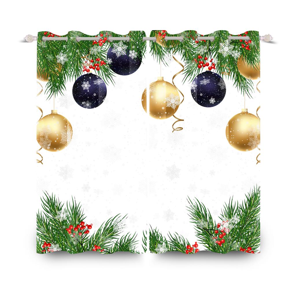 Merry Christmas Curtains Festival Home Interior Set Double Layer Windows Suitable Bedroom Light Blocking Made Of Polyester Decor Window Treatment