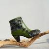 Johnature Retro Genuine Leather Patchwork Jacquard Fabric High-heeled Women's Short Boots