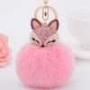 Plush Ball Mini Fox Keychain Metal Inlaid Rhinestone Women Bag Accessories Soft Fur Fluffy Key Rings Car Key Pendant Decoration