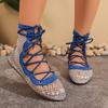 New plus-size retro flat sandals, summer breathable mesh hollow cross strap sandals for women