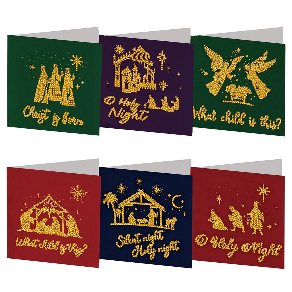 6pcs Xmas Pattern DIY Diamond Painting Greeting Card Set with Envelope Diamond Art Greeting Cards Congratulations Cards & Gifts
