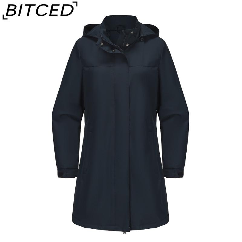 BITCED Spring/Fall Detachable-Cap Water-Resistant Trench Coat for Women Solid Color Long-Sleeve Lightweight Jacket Casual Women's Wear