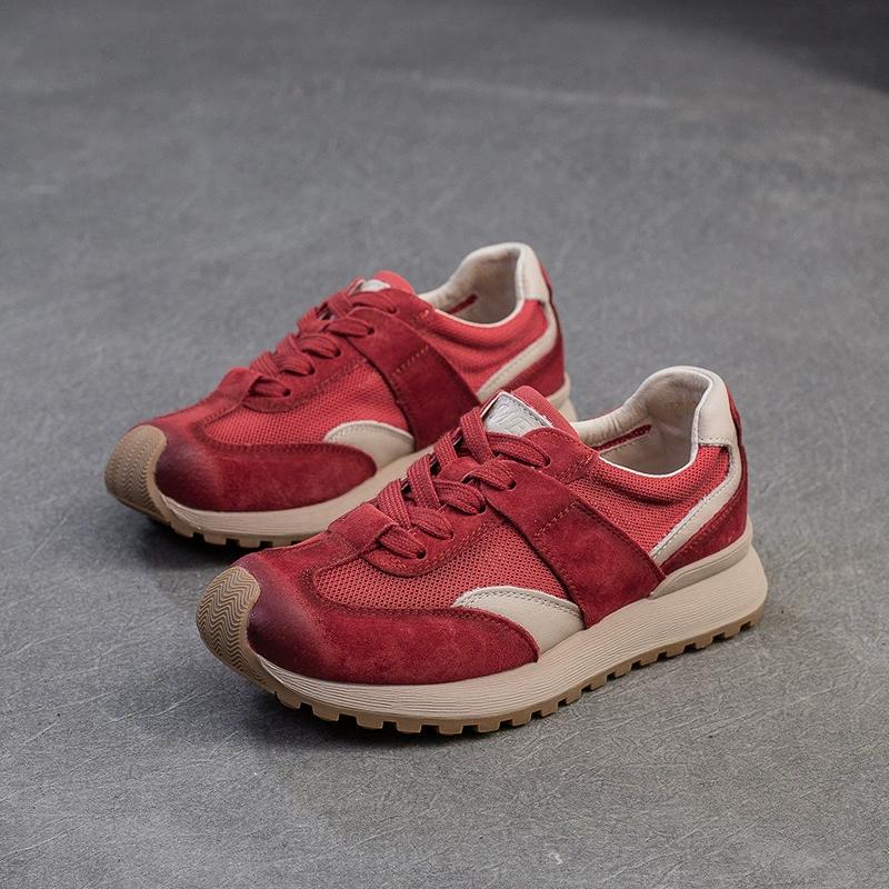 

Fashion GKTINOO Genuine Leather Sneakers Women s Flat Shoes 2025 Spring/Summer New Breathable Mesh Lace-up Soft Sole Casual Sports Shoes 250