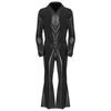 Mens 70s Disco Jumpsuit Metallic Shiny Design Lapel Flare Sleeve Front Zipper Wide Leg Pants