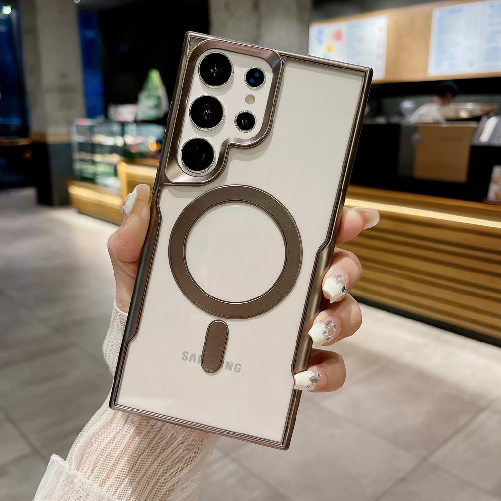 Matte Plating Magsafe Phone Case For Samsung Galaxy S24 Ultra S23 Plus S22 Ultra Magnetic Wireless Charging Silicone Transparent Cover Bumper