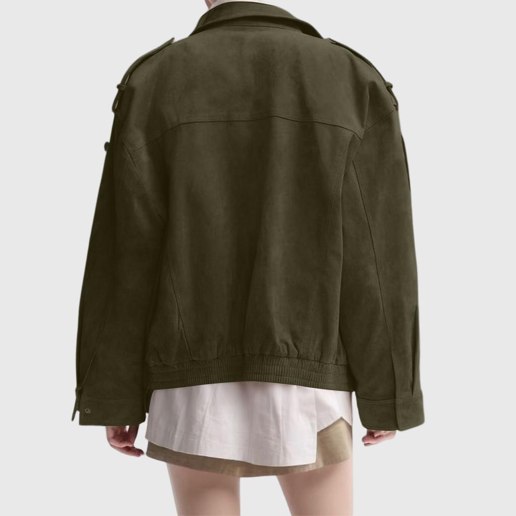 Women's Fashionable Long-sleeved Stand-up Collar Suede Pocket Fleece Texture Jacket